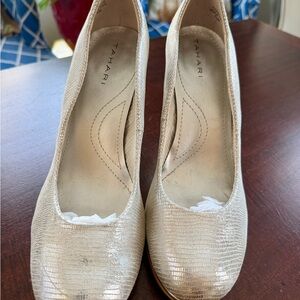 Tahari Silver, Sueded Snake Pattern Heels, sz 7.5 EUC